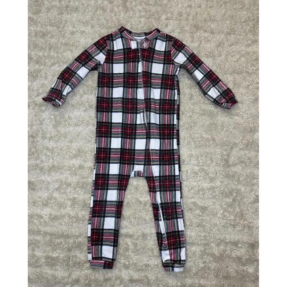 Pottery Barn Kids Other - Pottery Barn Kids plaid tartan long sleeve one-piece footless romper Size 12-18M